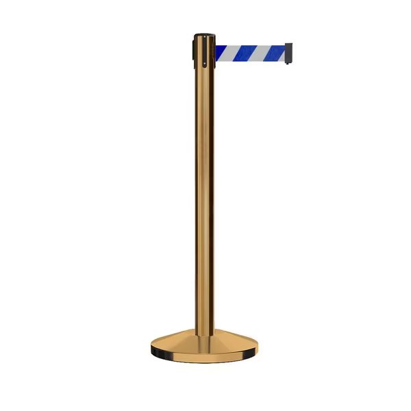 Stanchion Belt Barrier Sat.Brass Post 11ft. Blu/Wh Belt, Montour Line, Mfr#: M630-SB-BWD-110